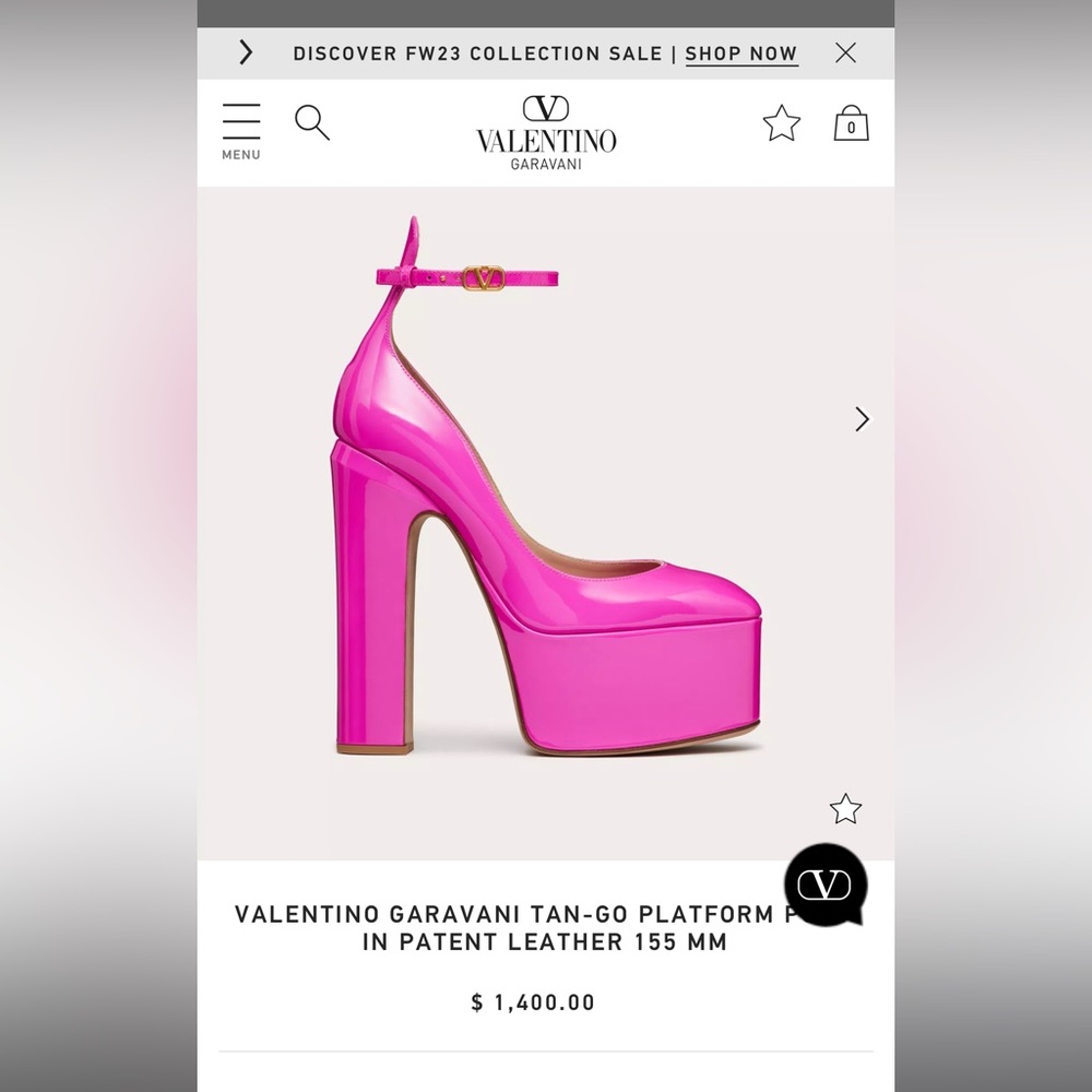 Authentic VALENTINO GARAVANI TAN-GO PLATFORM PUMP IN PATENT LEATHER 155 MM